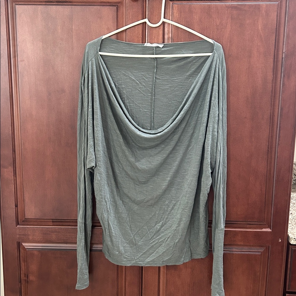 Olive Green Wide Collar Rayon Women's Top